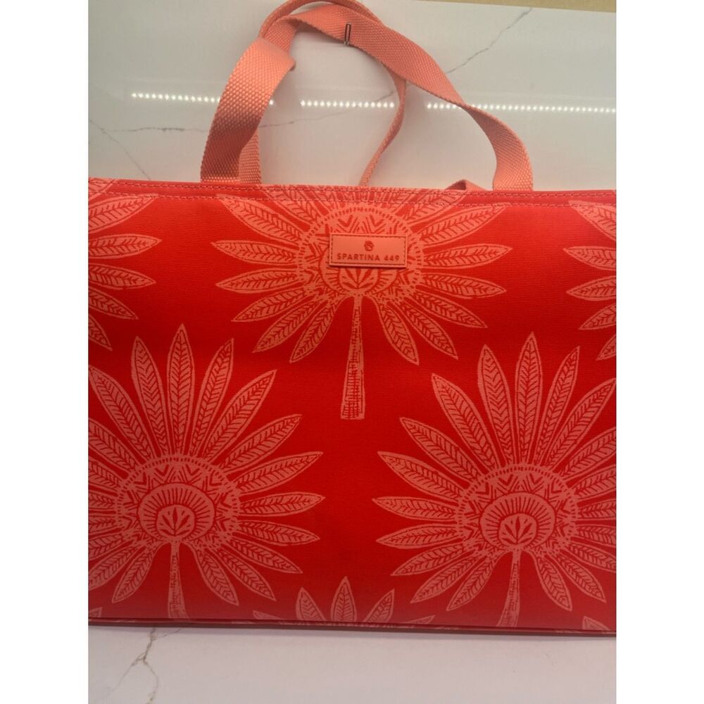 NWOT Spartina 449 Coral Floral Tote with Pale Pink Handles - Picture 8 of 8